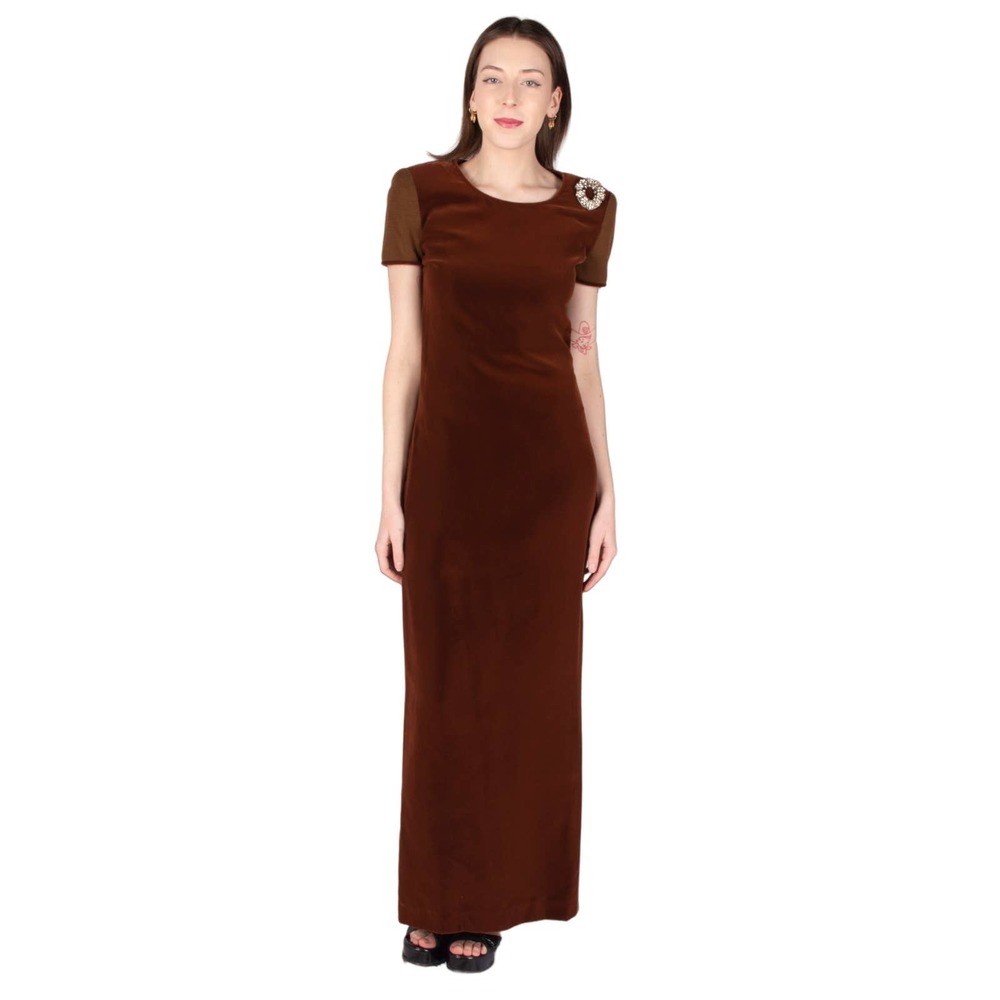 90s Galanos Brown Maxi Dress | Bust 34” | VTG Vintage
